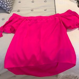 Amanda Upchard off the shoulder pink top